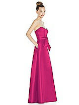 Side View Thumbnail - Think Pink Basque-Neck Strapless Satin Gown with Mini Sash