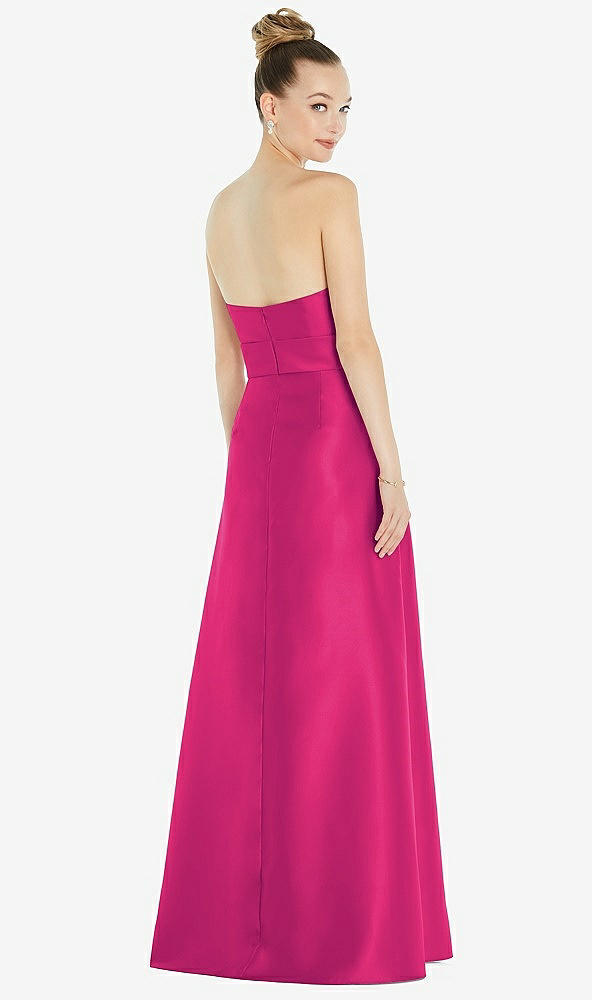 Back View - Think Pink Basque-Neck Strapless Satin Gown with Mini Sash