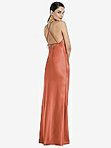 Rear View Thumbnail - Terracotta Copper Diamond Halter Bias Maxi Slip Dress with Convertible Straps