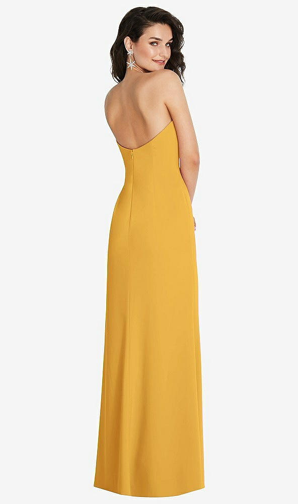 Back View - NYC Yellow Strapless Scoop Back Maxi Dress with Front Slit