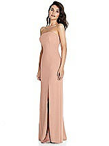 Side View Thumbnail - Pale Peach Strapless Scoop Back Maxi Dress with Front Slit