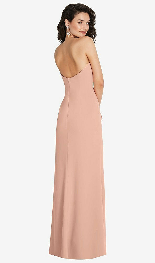 Back View - Pale Peach Strapless Scoop Back Maxi Dress with Front Slit
