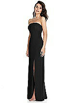 Side View Thumbnail - Black Strapless Scoop Back Maxi Dress with Front Slit