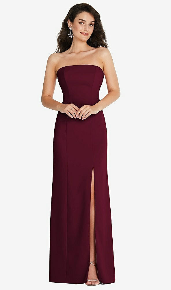 Front View - Cabernet Strapless Scoop Back Maxi Dress with Front Slit