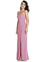 Side View Thumbnail - Powder Pink Strapless Scoop Back Maxi Dress with Front Slit