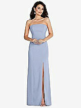 Front View Thumbnail - Sky Blue Strapless Scoop Back Maxi Dress with Front Slit