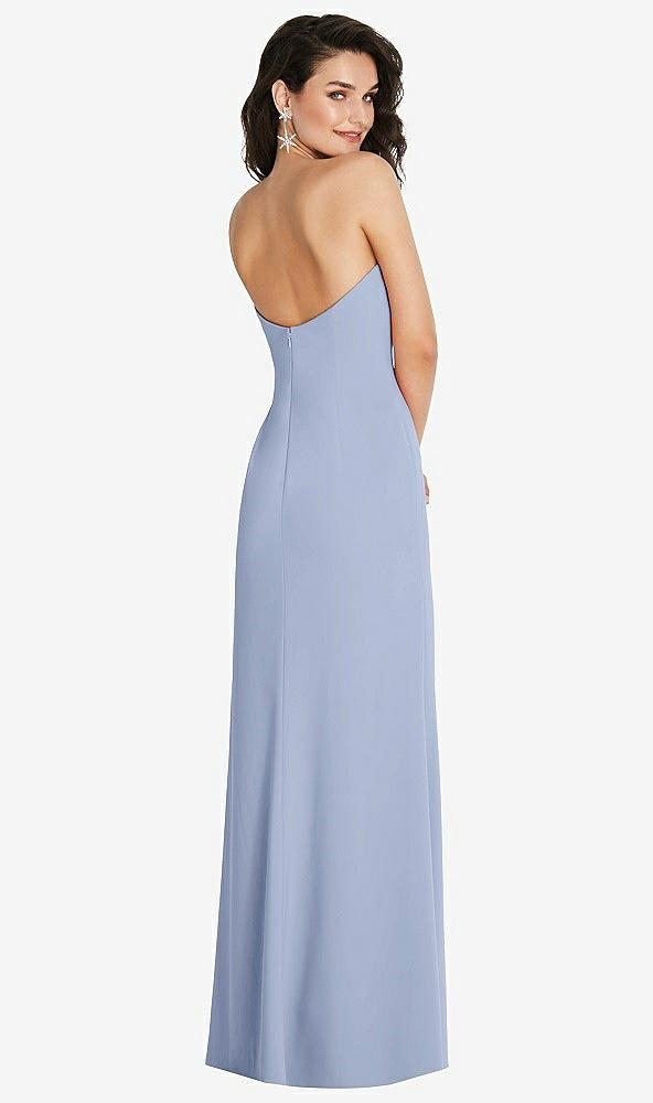 Back View - Sky Blue Strapless Scoop Back Maxi Dress with Front Slit