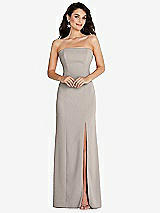 Front View Thumbnail - Taupe Strapless Scoop Back Maxi Dress with Front Slit