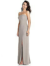 Side View Thumbnail - Taupe Strapless Scoop Back Maxi Dress with Front Slit