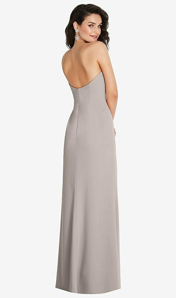 Back View - Taupe Strapless Scoop Back Maxi Dress with Front Slit