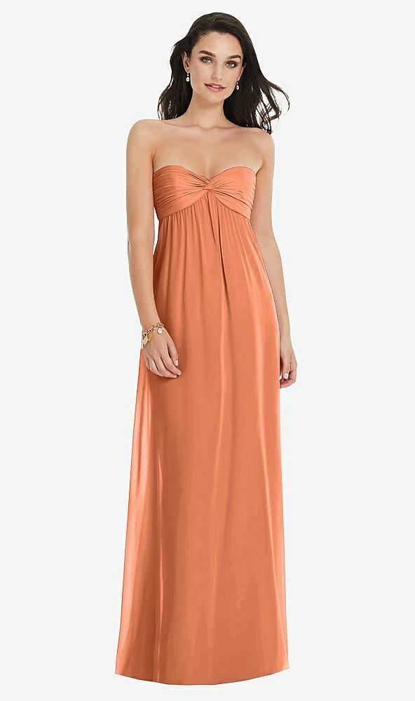Front View - Sweet Melon Twist Shirred Strapless Empire Waist Gown with Optional Straps