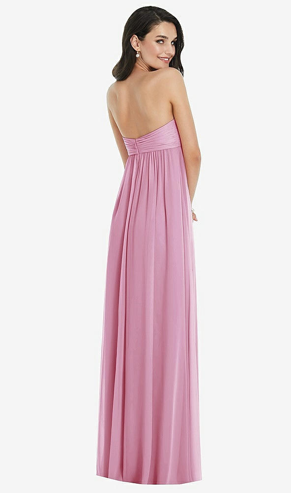 Back View - Powder Pink Twist Shirred Strapless Empire Waist Gown with Optional Straps