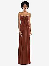 Front View Thumbnail - Auburn Moon Draped Satin Grecian Column Gown with Convertible Straps