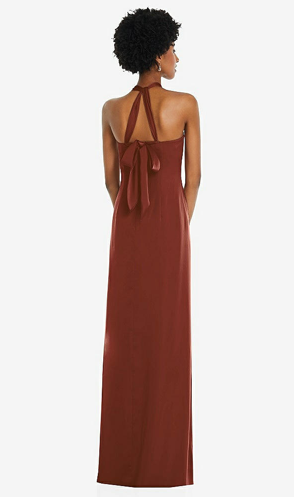 Back View - Auburn Moon Draped Satin Grecian Column Gown with Convertible Straps