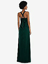 Alt View 2 Thumbnail - Evergreen Draped Satin Grecian Column Gown with Convertible Straps