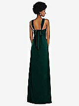 Alt View 3 Thumbnail - Evergreen Draped Satin Grecian Column Gown with Convertible Straps