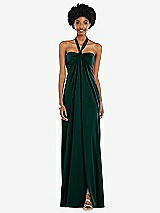 Alt View 4 Thumbnail - Evergreen Draped Satin Grecian Column Gown with Convertible Straps