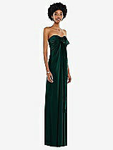 Alt View 5 Thumbnail - Evergreen Draped Satin Grecian Column Gown with Convertible Straps