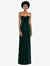 Front View Thumbnail - Evergreen Draped Satin Grecian Column Gown with Convertible Straps