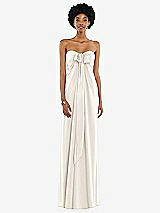 Front View Thumbnail - Ivory Draped Satin Grecian Column Gown with Convertible Straps