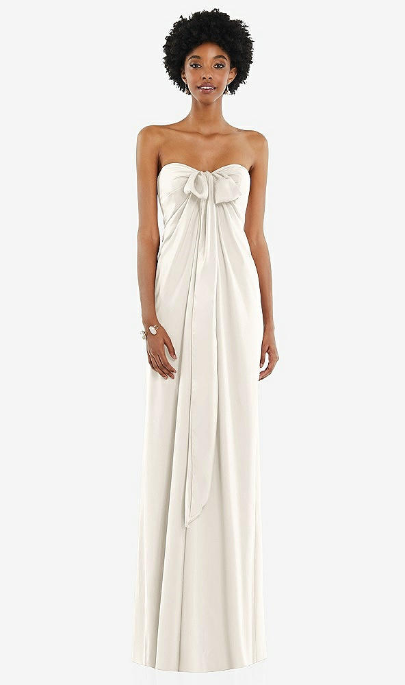 Front View - Ivory Draped Satin Grecian Column Gown with Convertible Straps