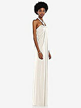 Side View Thumbnail - Ivory Draped Satin Grecian Column Gown with Convertible Straps
