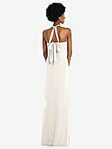Rear View Thumbnail - Ivory Draped Satin Grecian Column Gown with Convertible Straps