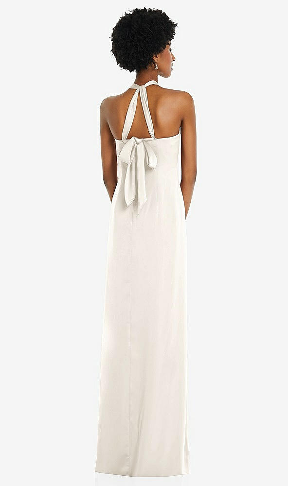Back View - Ivory Draped Satin Grecian Column Gown with Convertible Straps