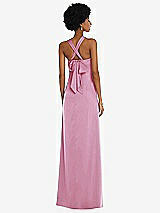 Alt View 2 Thumbnail - Powder Pink Draped Satin Grecian Column Gown with Convertible Straps
