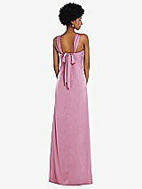 Alt View 3 Thumbnail - Powder Pink Draped Satin Grecian Column Gown with Convertible Straps