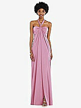 Alt View 4 Thumbnail - Powder Pink Draped Satin Grecian Column Gown with Convertible Straps