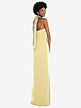 Alt View 1 Thumbnail - Pale Yellow Draped Satin Grecian Column Gown with Convertible Straps