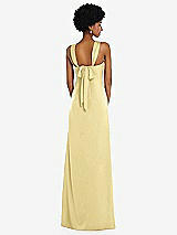 Alt View 3 Thumbnail - Pale Yellow Draped Satin Grecian Column Gown with Convertible Straps