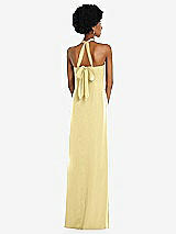 Rear View Thumbnail - Pale Yellow Draped Satin Grecian Column Gown with Convertible Straps