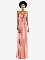 Front View Thumbnail - Rose - PANTONE Rose Quartz Draped Satin Grecian Column Gown with Convertible Straps