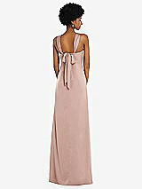 Alt View 3 Thumbnail - Toasted Sugar Draped Satin Grecian Column Gown with Convertible Straps