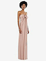 Alt View 5 Thumbnail - Toasted Sugar Draped Satin Grecian Column Gown with Convertible Straps