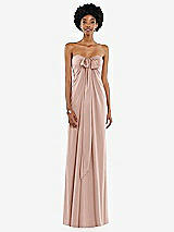 Front View Thumbnail - Toasted Sugar Draped Satin Grecian Column Gown with Convertible Straps