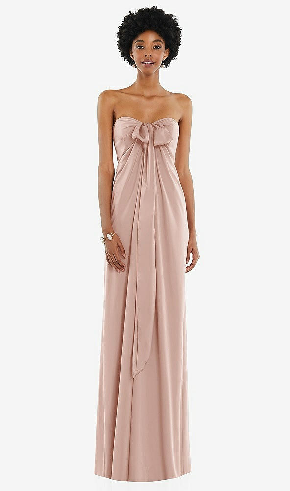 Front View - Toasted Sugar Draped Satin Grecian Column Gown with Convertible Straps
