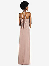 Rear View Thumbnail - Toasted Sugar Draped Satin Grecian Column Gown with Convertible Straps