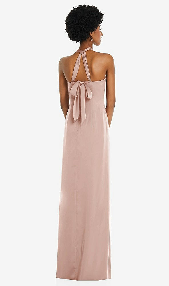 Back View - Toasted Sugar Draped Satin Grecian Column Gown with Convertible Straps