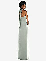 Alt View 1 Thumbnail - Willow Green Draped Satin Grecian Column Gown with Convertible Straps