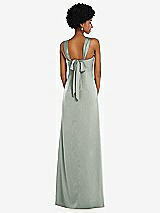 Alt View 3 Thumbnail - Willow Green Draped Satin Grecian Column Gown with Convertible Straps