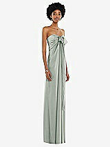 Alt View 5 Thumbnail - Willow Green Draped Satin Grecian Column Gown with Convertible Straps