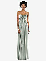 Front View Thumbnail - Willow Green Draped Satin Grecian Column Gown with Convertible Straps