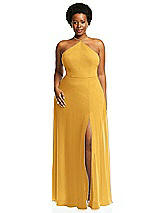 Alt View 1 Thumbnail - NYC Yellow Diamond Halter Maxi Dress with Adjustable Straps