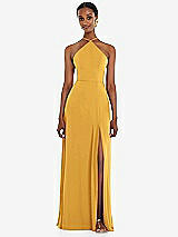 Front View Thumbnail - NYC Yellow Diamond Halter Maxi Dress with Adjustable Straps