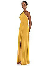 Side View Thumbnail - NYC Yellow Diamond Halter Maxi Dress with Adjustable Straps