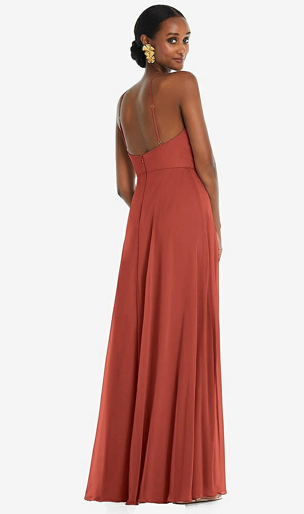Back View - Amber Sunset Diamond Halter Maxi Dress with Adjustable Straps