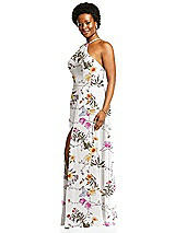 Alt View 2 Thumbnail - Butterfly Botanica Ivory Diamond Halter Maxi Dress with Adjustable Straps